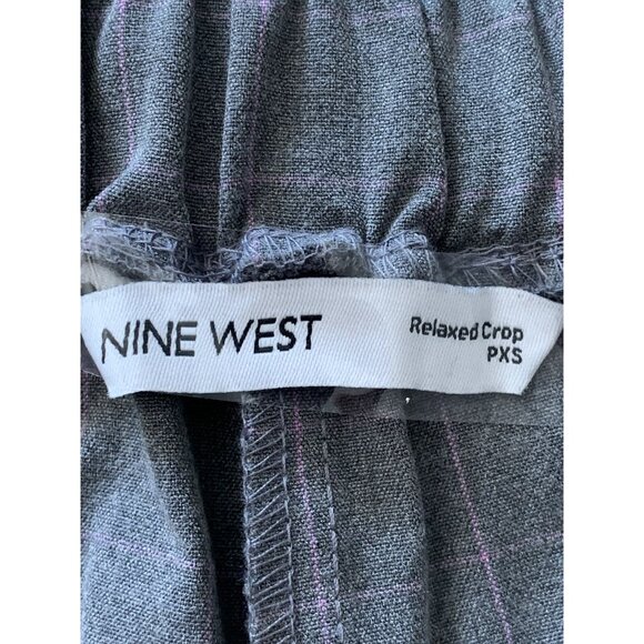 Nine West Petite Relaxed Crop Gray Plaid Dress Pants Elastic Waist & Pockets PXS - Picture 9 of 11